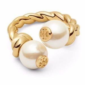 Tory Burch Gold Vintage Double Pearl Twisted Rope Ring (tag no longer included)